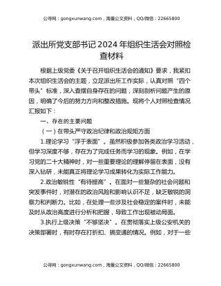 派出所党支部书记2024年组织生活会对照检查材料