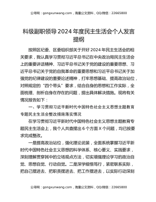 科级副职领导2024年度民主生活会个人发言提纲