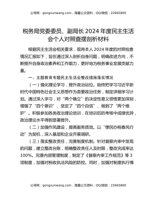 税务局党委委员、副局长2024年度民主生活会个人对照查摆剖析材料