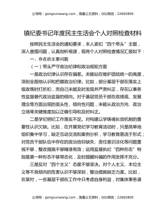 镇纪委书记年度民主生活会个人对照检查材料