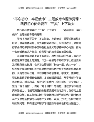 “不忘初心、牢记使命”主题教育专题微党课：践行初心使命要在“三实”上下功夫
