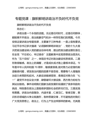 专题党课：旗帜鲜明讲政治不负时代不负党