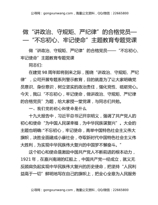 做“讲政治、守规矩、严纪律”的合格党员——“不忘初心、牢记使命”主题教育专题党课