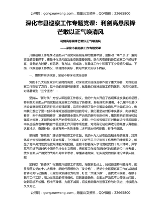 深化市县巡察工作专题党课：利剑高悬展锋芒敢以正气唤清风