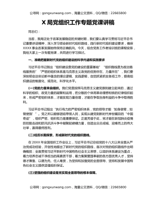 X局党组织工作专题党课讲稿