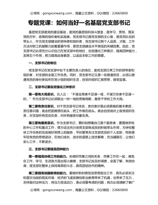 专题党课：如何当好一名基层党支部书记