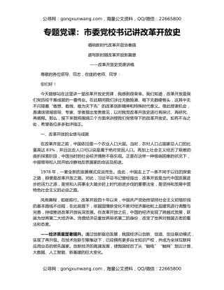 专题党课：市委党校书记讲改革开放史