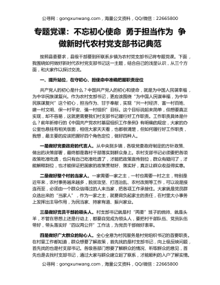 专题党课：不忘初心使命  勇于担当作为  争做新时代农村党支部书记典范