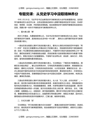 专题党课：从党史学习中汲取精神养分
