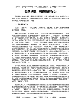 专题党课：勇担当善作为