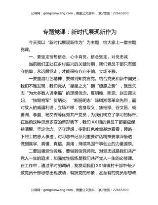 专题党课：新时代展现新作为