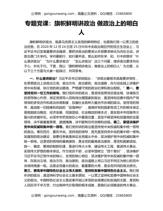 专题党课：旗帜鲜明讲政治 做政治上的明白人