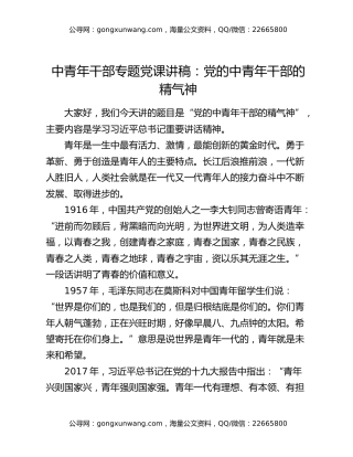 中青年干部专题党课讲稿：党的中青年干部的精气神