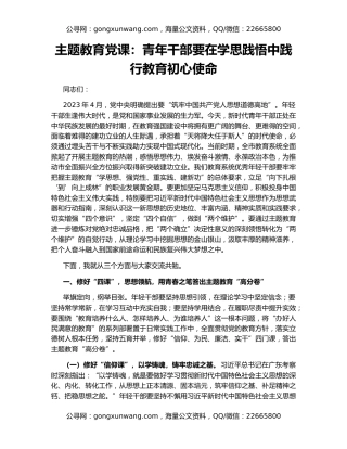 主题教育党课：青年干部要在学思践悟中践行教育初心使命