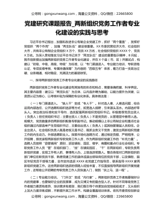 党建研究课题报告_两新组织党务工作者专业化建设的实践与思考
