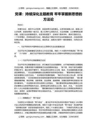 党课：持续深化主题教育 牢牢掌握新思想的方法论