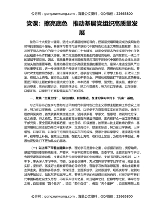 党课：擦亮底色   推动基层党组织高质量发展