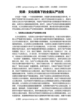 党课：文化视角下的全面从严治党