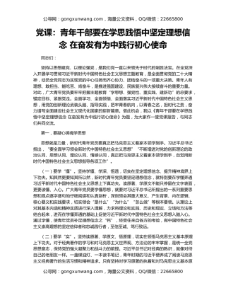 党课：青年干部要在学思践悟中坚定理想信念 在奋发有为中践行初心使命