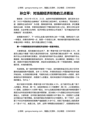 孙立平：对当前经济形势的三点看法