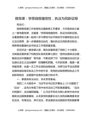 微党课：学思践悟强党性，执法为民新征程
