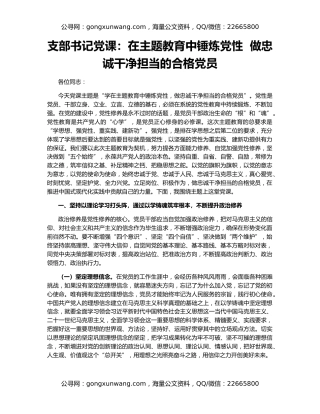 支部书记党课：在主题教育中锤炼党性  做忠诚干净担当的合格党员