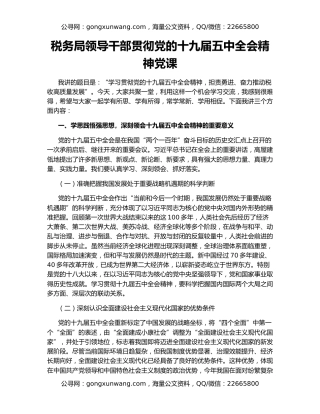 税务局领导干部贯彻党的十九届五中全会精神党课