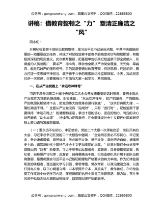 讲稿：借教育整顿之“力” 塑清正廉洁之“风”