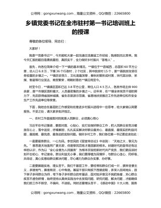 乡镇党委书记在全市驻村第一书记培训班上的授课