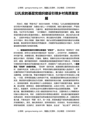 以扎实的基层党组织建设引领乡村高质量发展