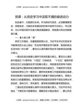 党课：从党史学习中汲取不竭的奋进动力