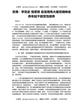党课：学党史 悟思想 自觉用伟大建党精神滋养年轻干部党性修养
