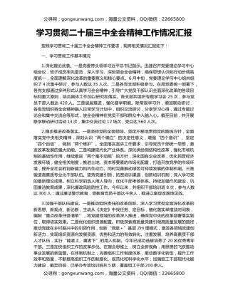 学习贯彻二十届三中全会精神工作情况汇报