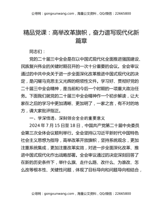 精品党课：高举改革旗帜，奋力谱写现代化新篇章