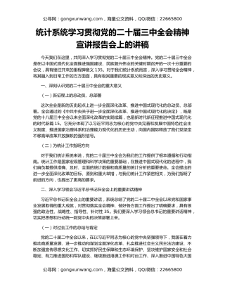 统计系统学习贯彻党的二十届三中全会精神宣讲报告会上的讲稿