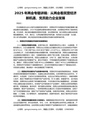 2025年两会专题讲稿：从两会看民营经济新机遇，党员助力企业发展
