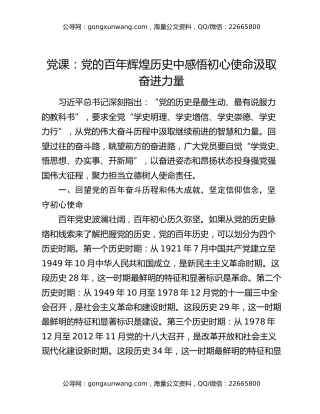 党课：党的百年辉煌历史中感悟初心使命汲取奋进力量