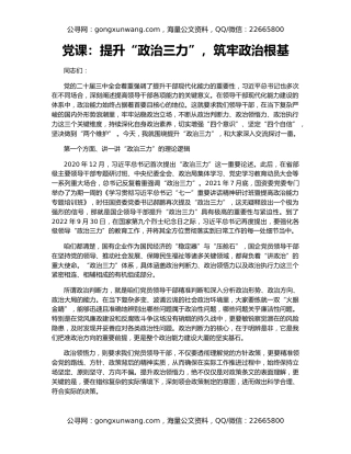 党课：提升“政治三力”，筑牢政治根基​