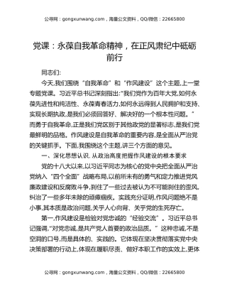 党课：永葆自我革命精神，在正风肃纪中砥砺前行