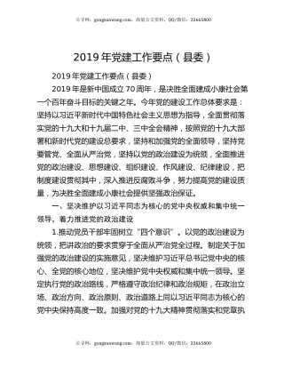 2019年党建工作要点（县委）
