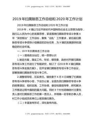 2019年扫黑除恶工作总结和2020年工作计划