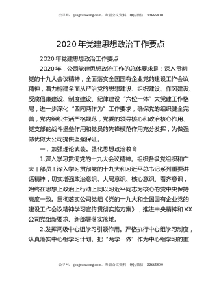 2020年党建思想政治工作要点