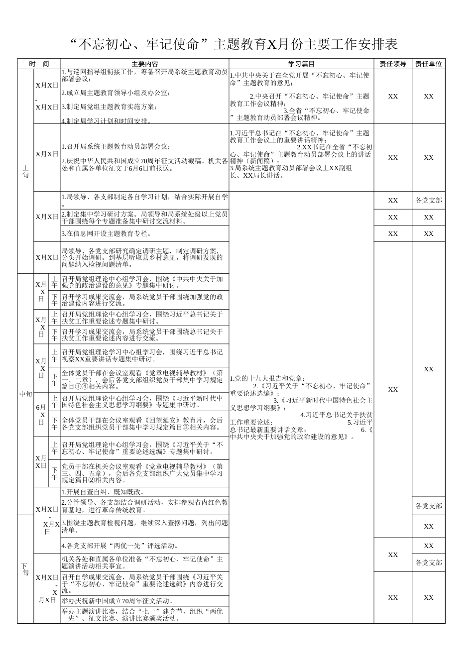 “不忘初心、牢记使命”主题教育工作安排表（月份）_第1页
