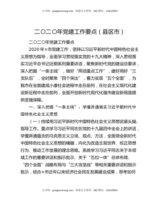 二〇二〇年党建工作要点（县区市）