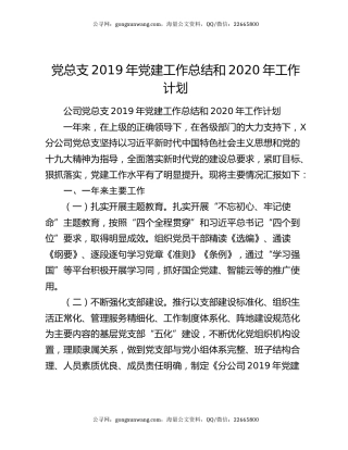 党总支2019年党建工作总结和2020年工作计划