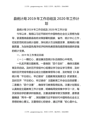 县统计局2019年工作总结及2020年工作计划