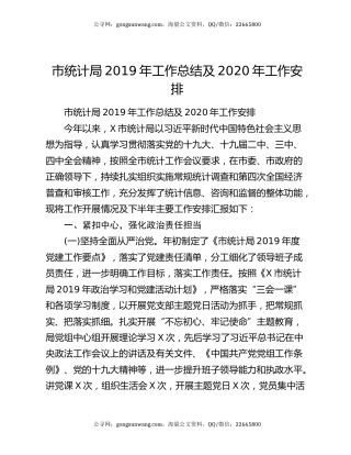 市统计局2019年工作总结及2020年工作安排