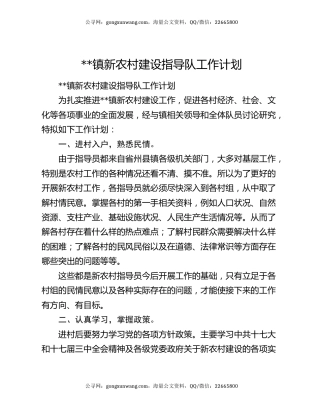 镇新农村建设指导队工作计划