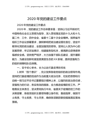 2020年党的建设工作要点