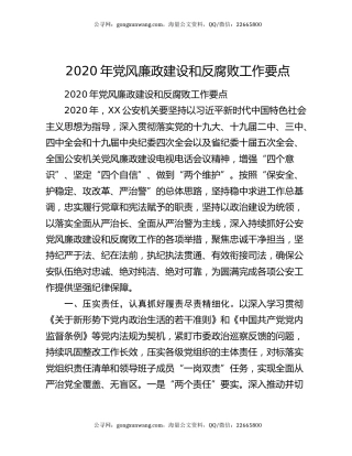 2020年党风廉政建设和反腐败工作要点